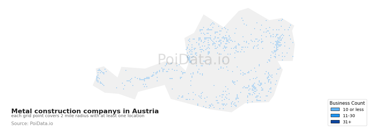 Metal construction company density map for Austria