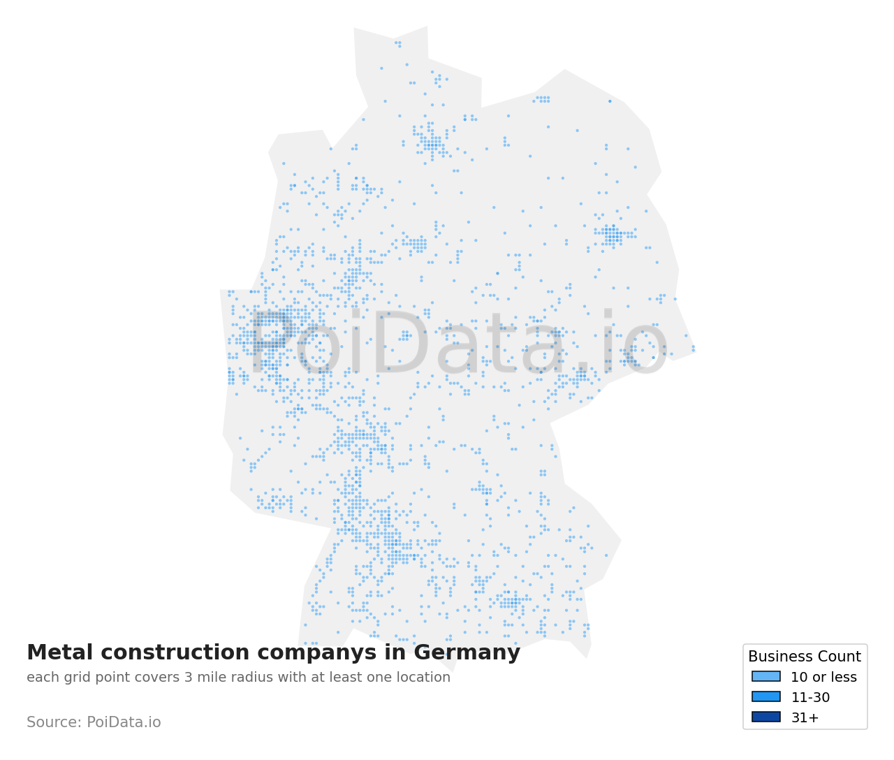 Metal construction company density map for Germany