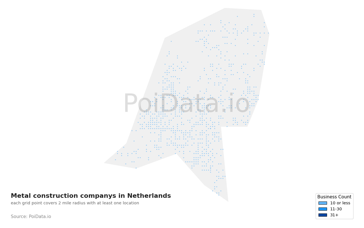 Metal construction company density map for Netherlands