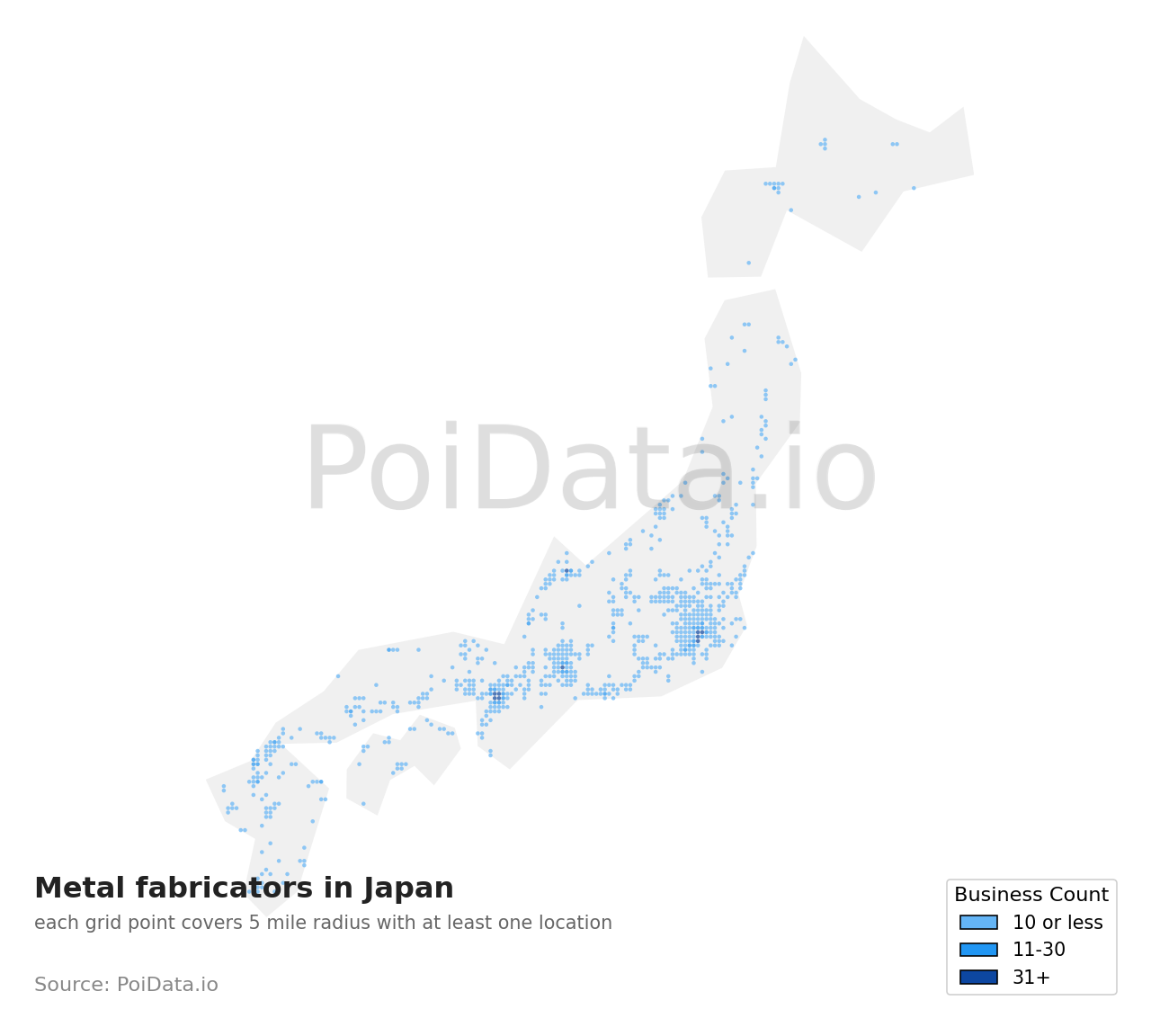 Metal fabricator density map for Japan