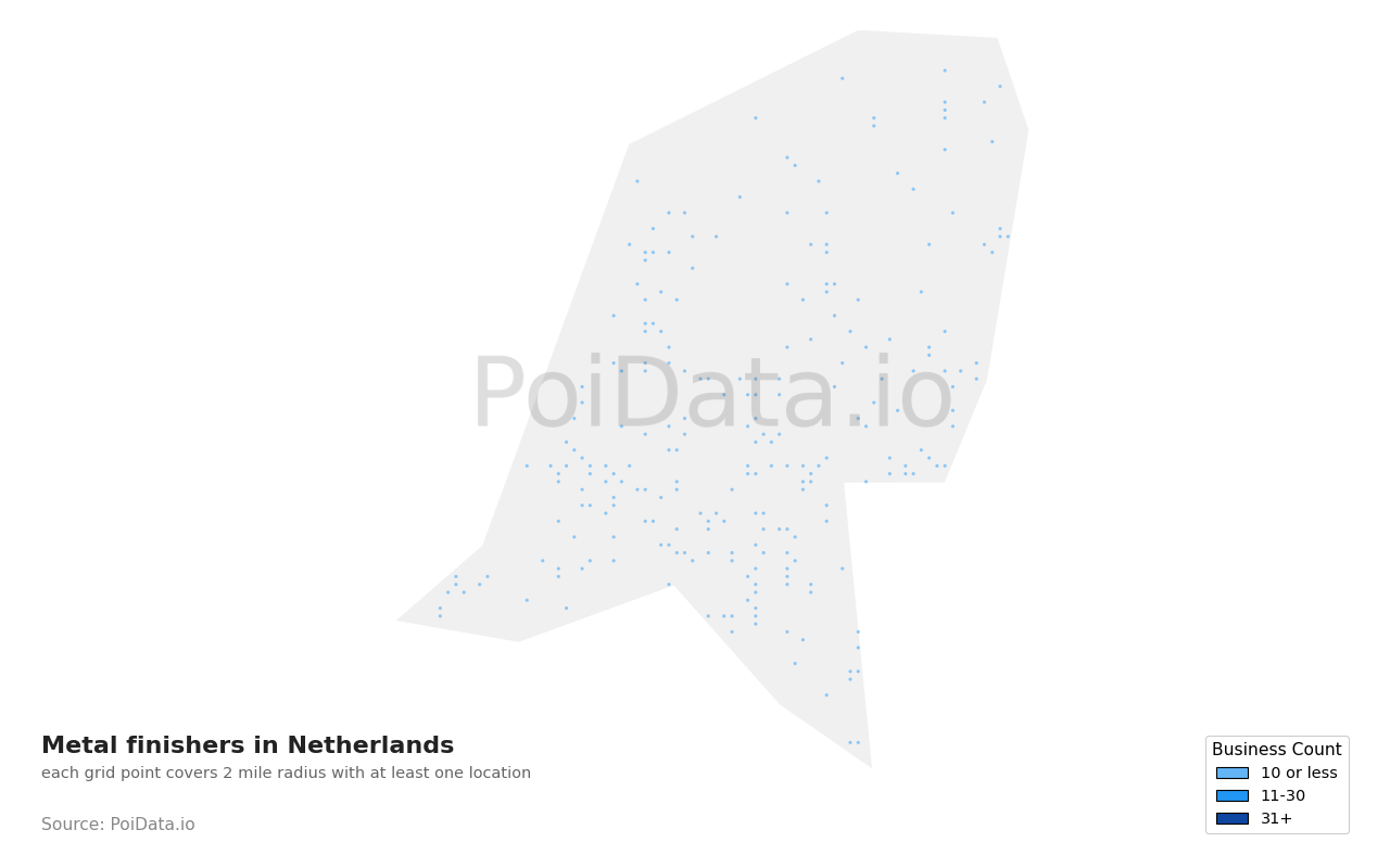 Metal finisher density map for Netherlands