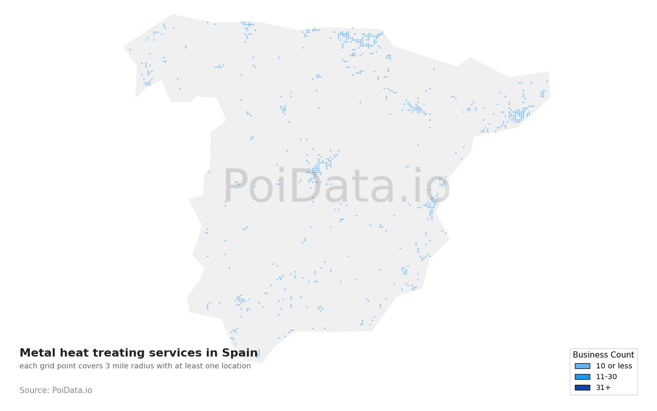 Metal heat treating service density map for Spain