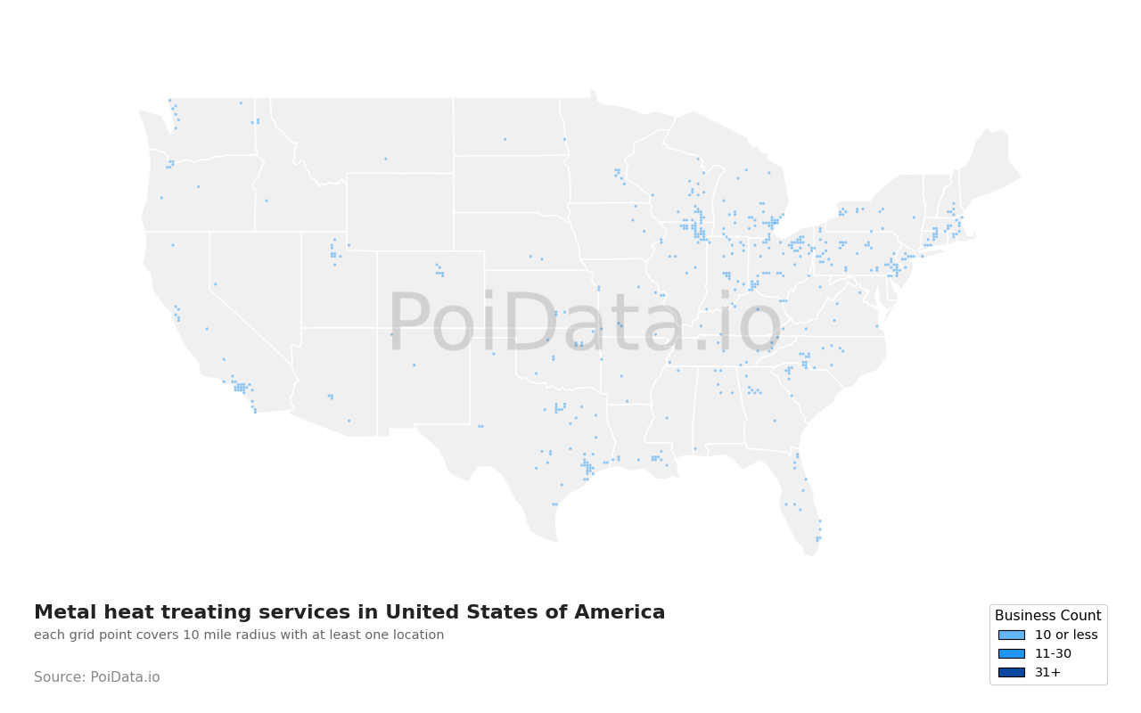 Metal heat treating service density map for Illinois, United States