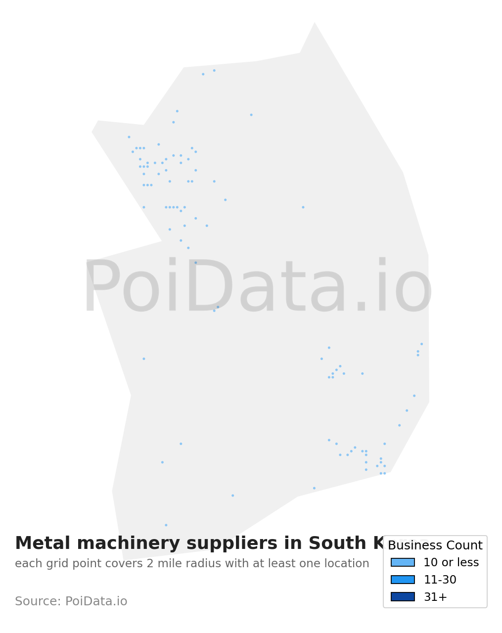 Metal machinery supplier density map for South Korea