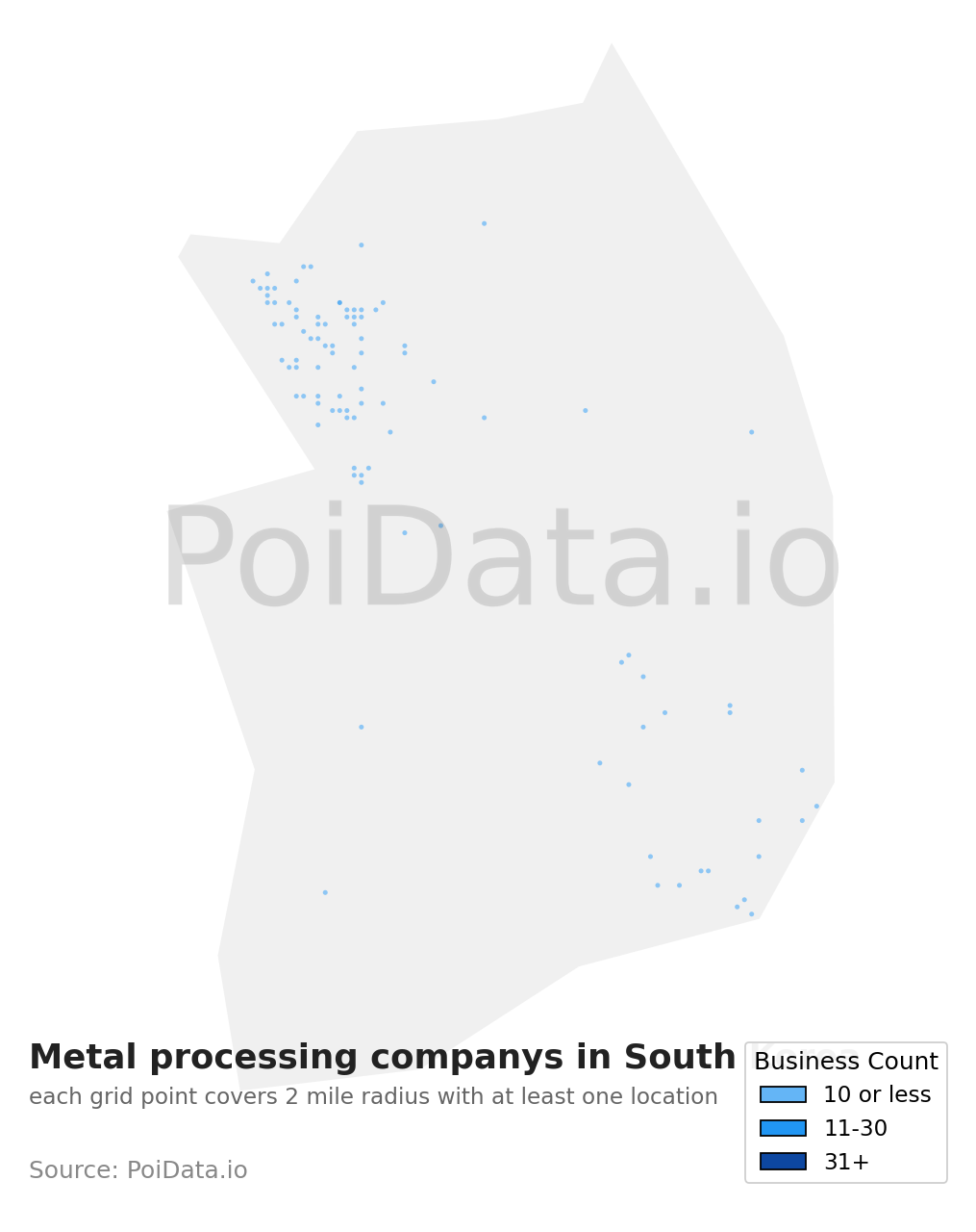 Metal processing company density map for South Korea
