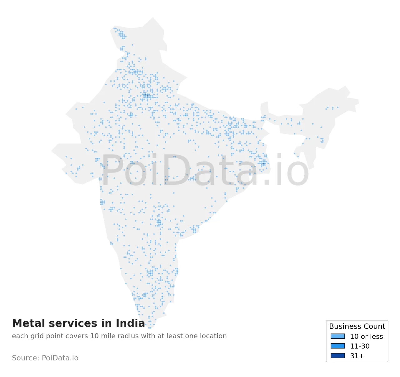 Metal services density map for India
