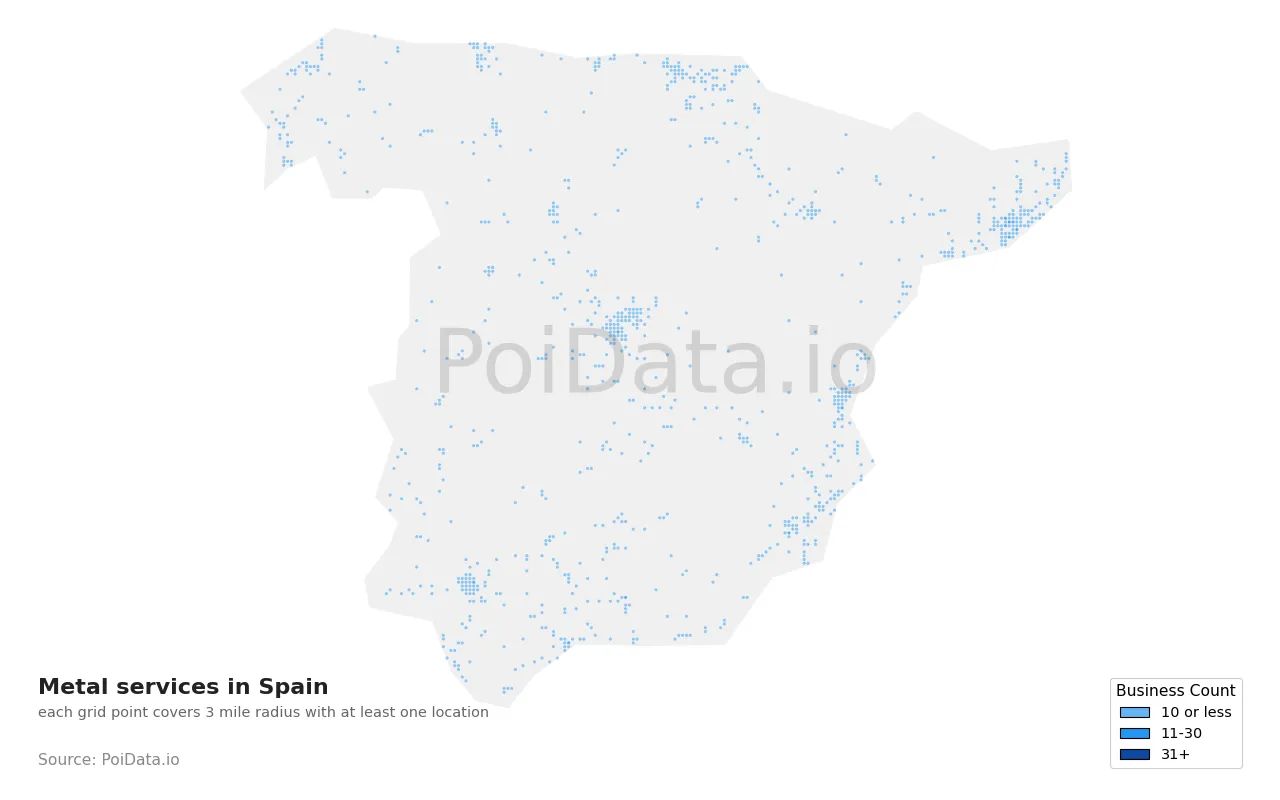 Metal services density map for Spain