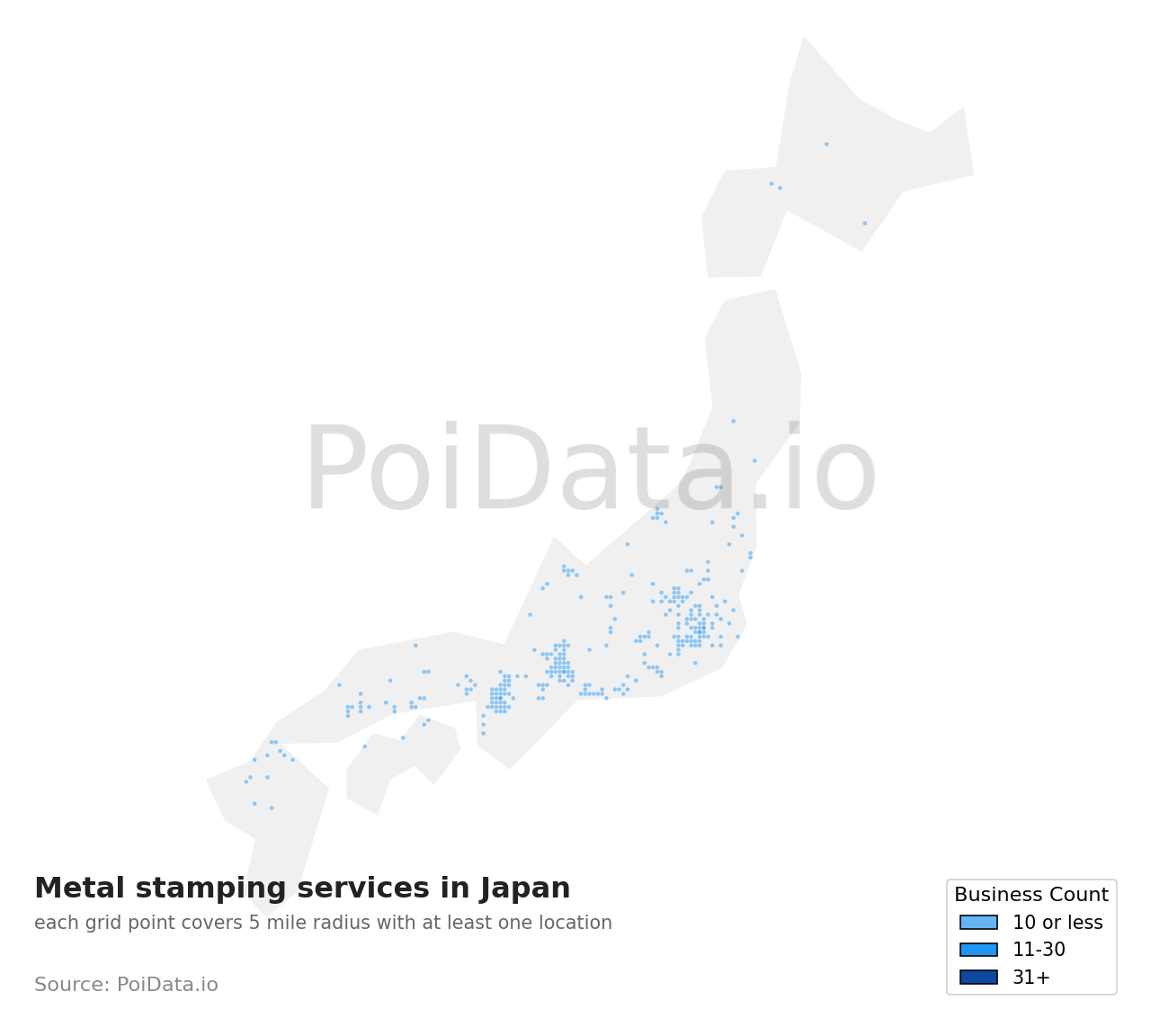 Metal stamping service density map for Osaka, Japan