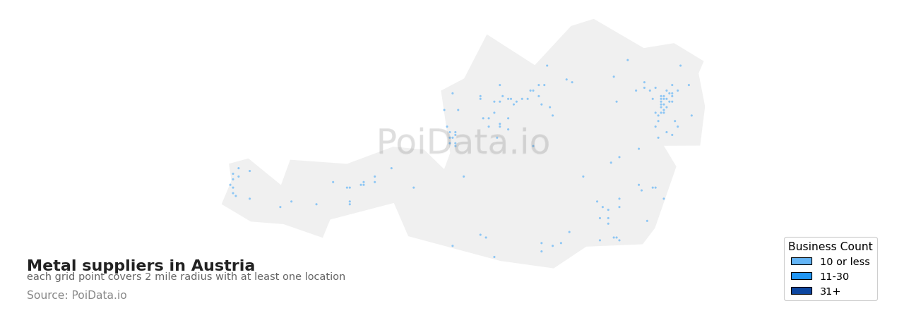 Metal supplier density map for Austria