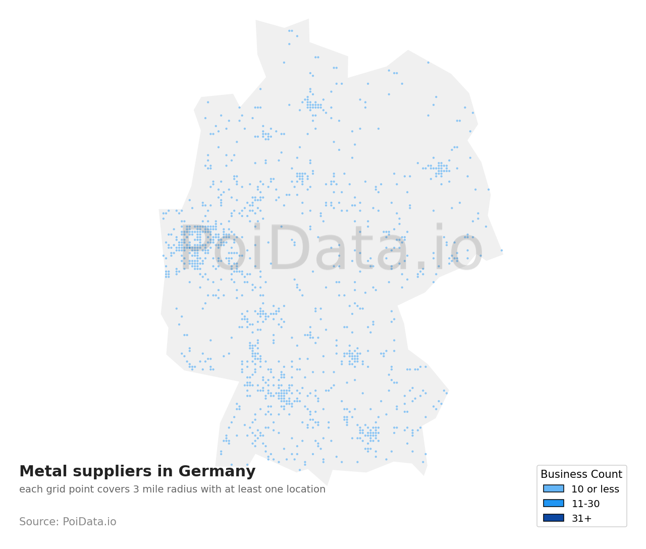 Metal supplier density map for Germany