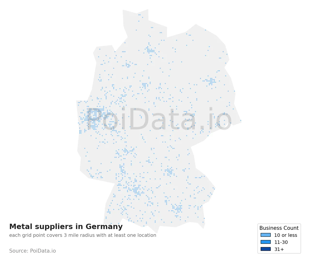 Metal supplier density map for Germany