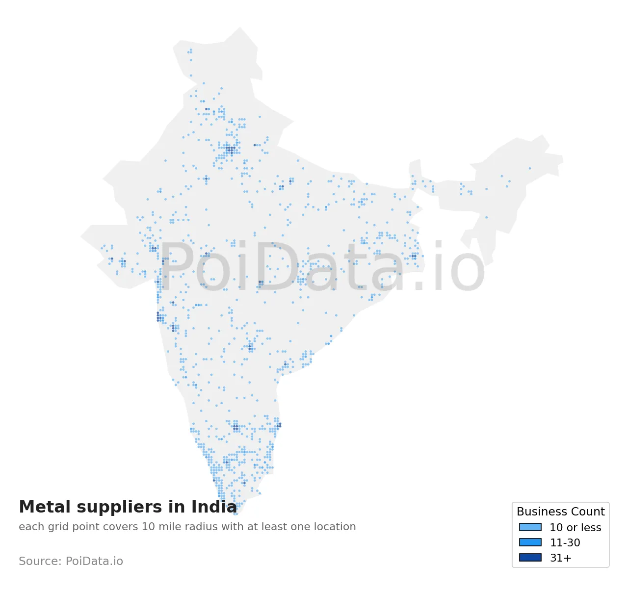 Metal supplier density map for India
