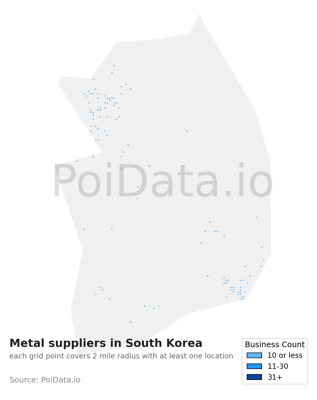 Metal supplier density map for South Korea