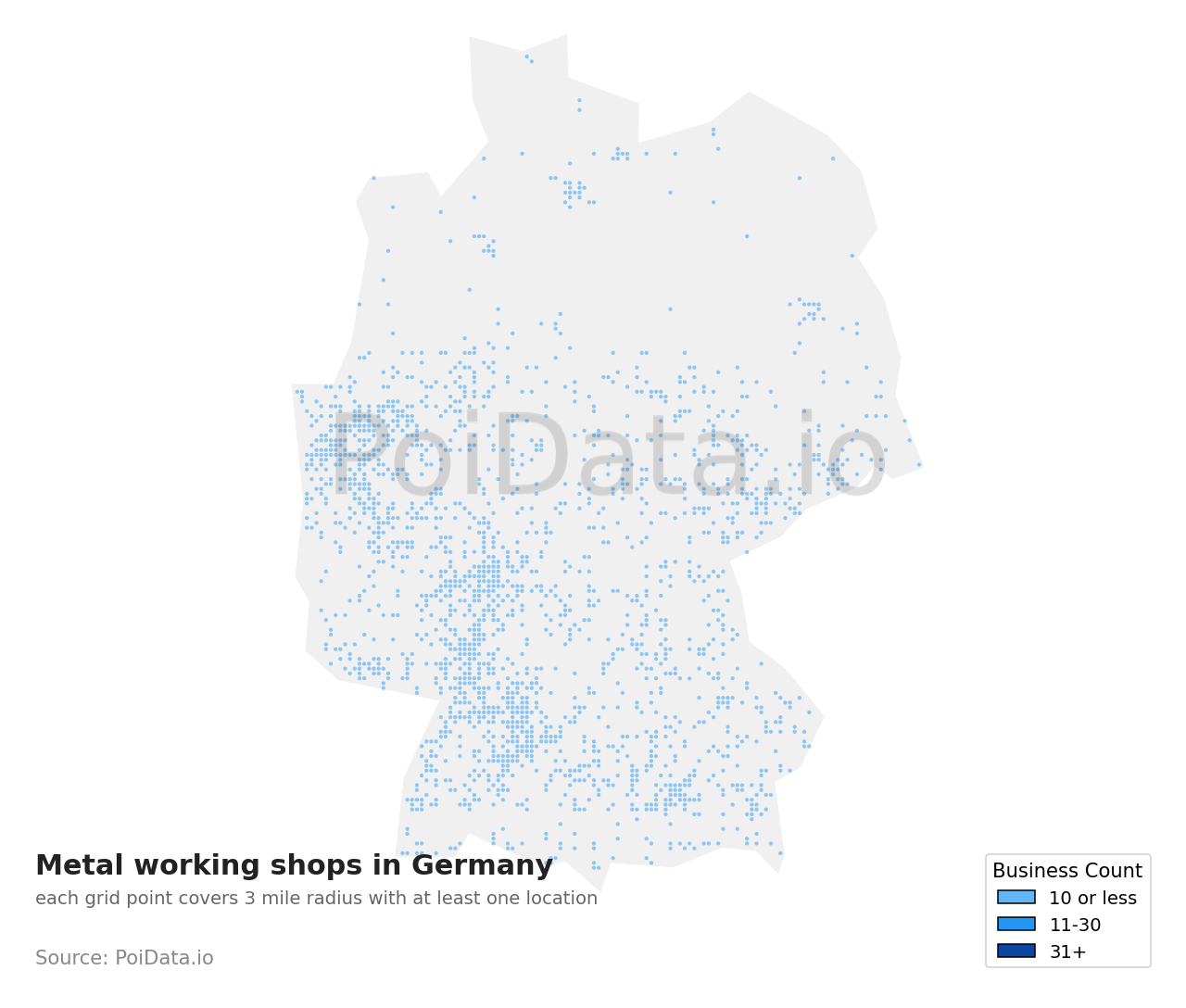 Metal working shop density map for Germany