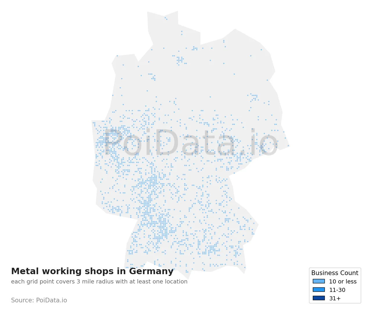 Metal working shop density map for Germany