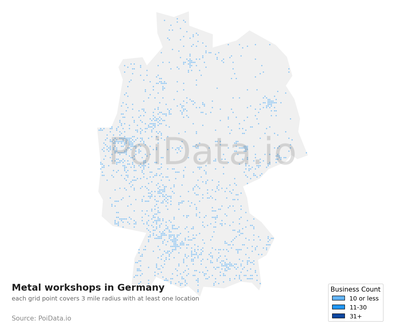 Metal workshop density map for Germany