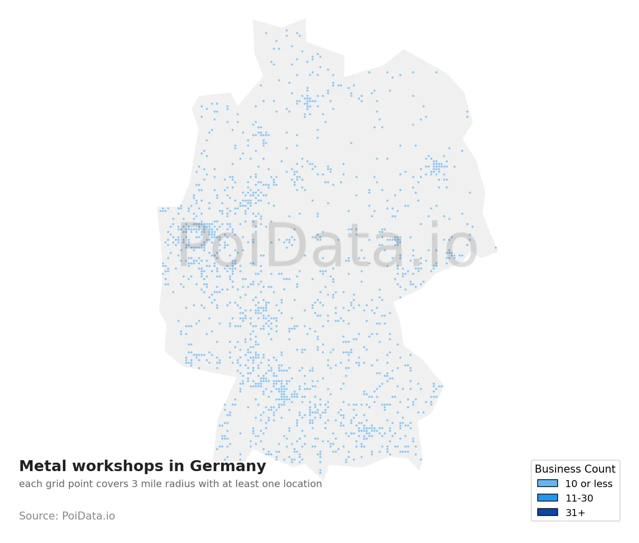 Metal workshop density map for Germany