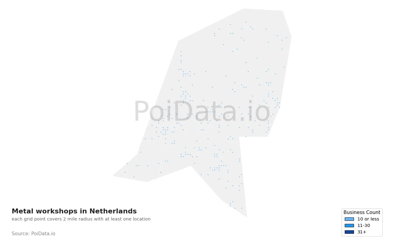 Metal workshop density map for Netherlands