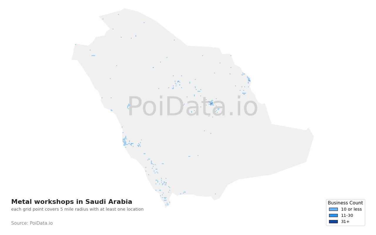 Metal workshop density map for Saudi Arabia