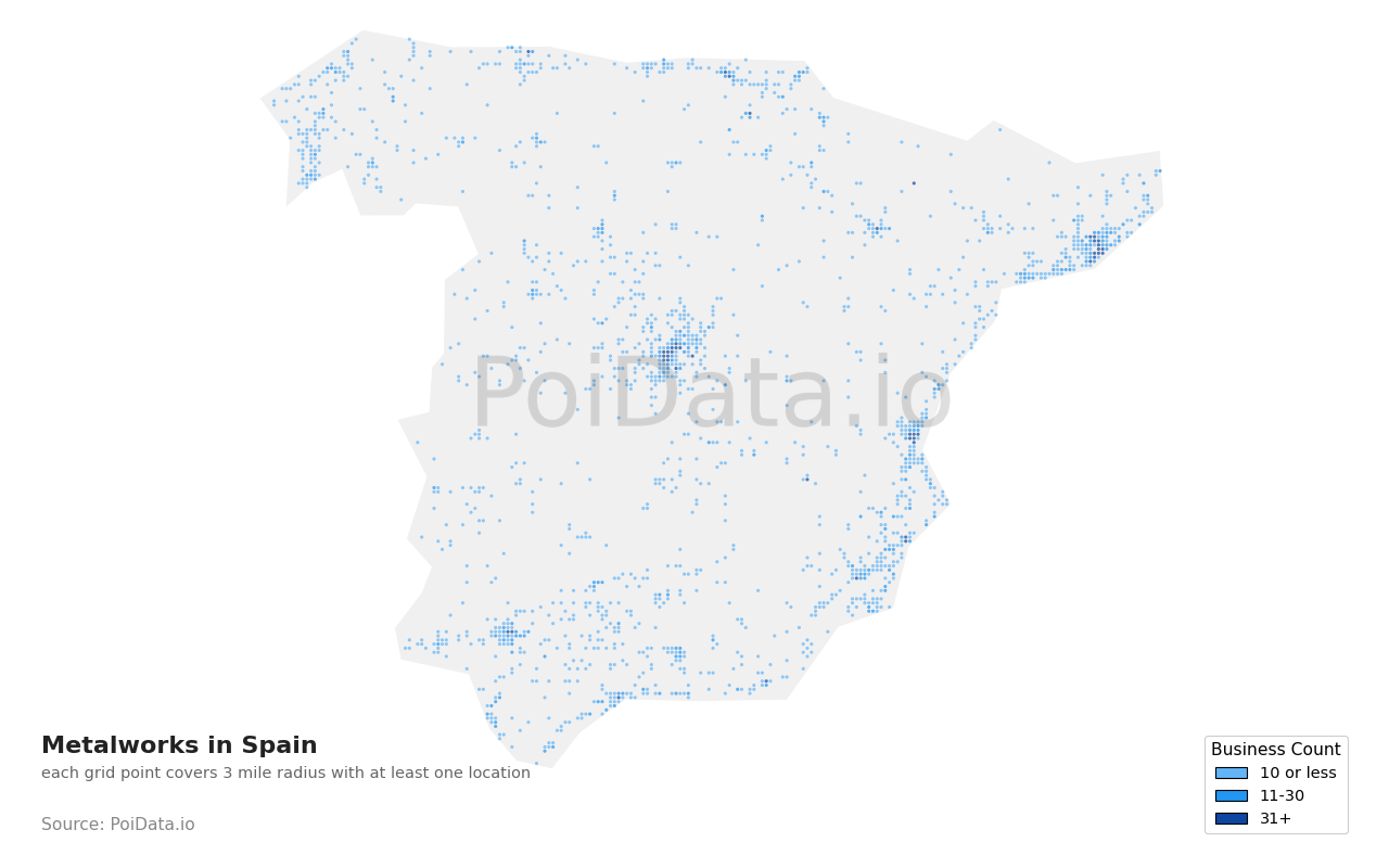 Metalwork density map for Spain