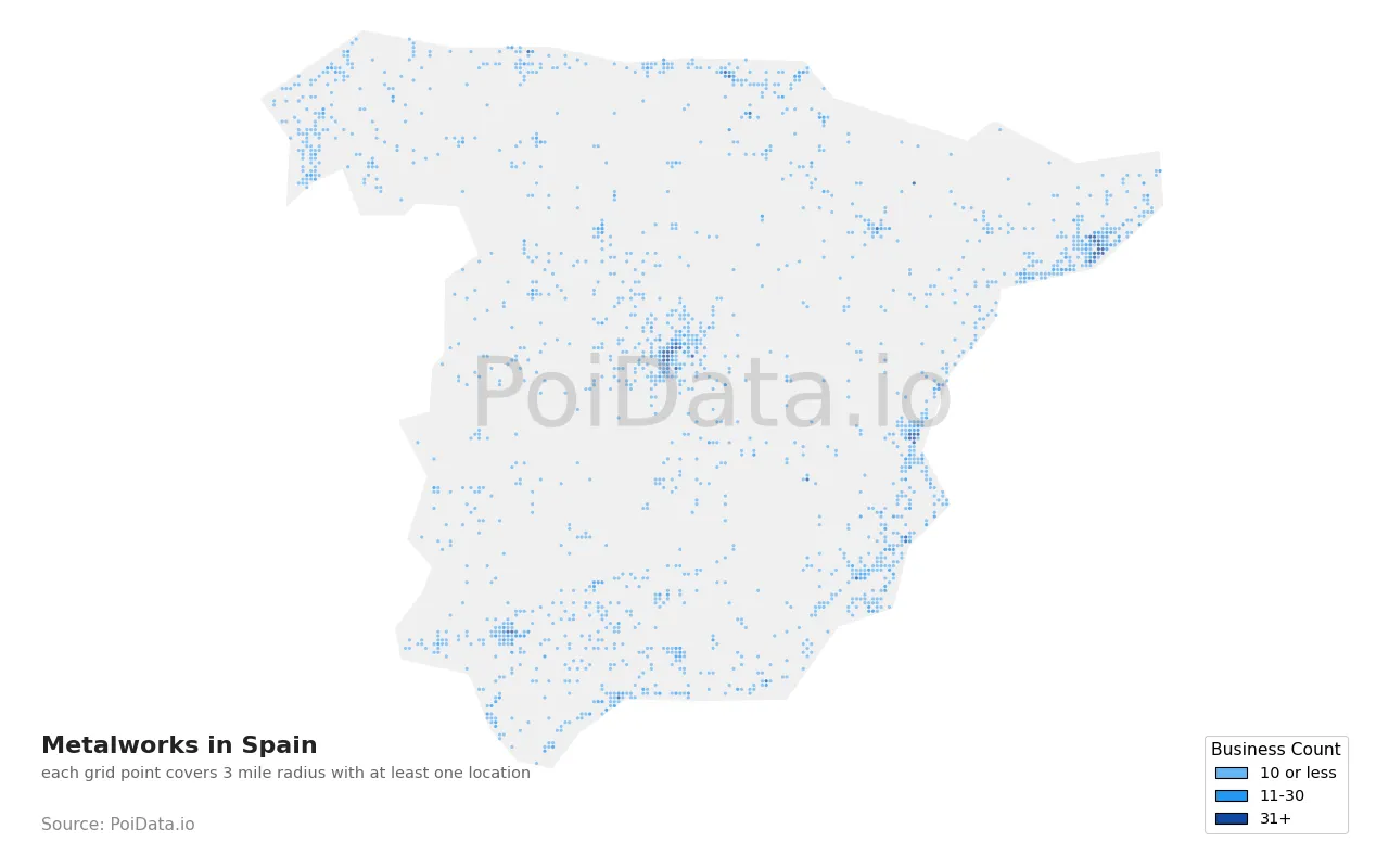 Metalwork density map for Spain