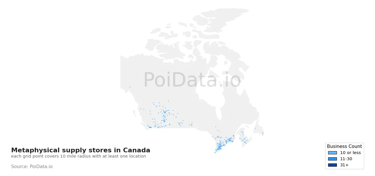 Metaphysical supply store density map for Canada