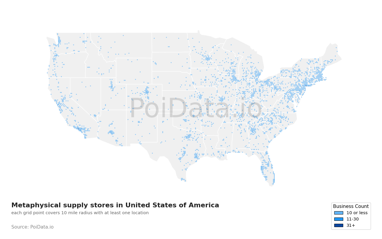 Metaphysical supply store density map for Maryland, United States