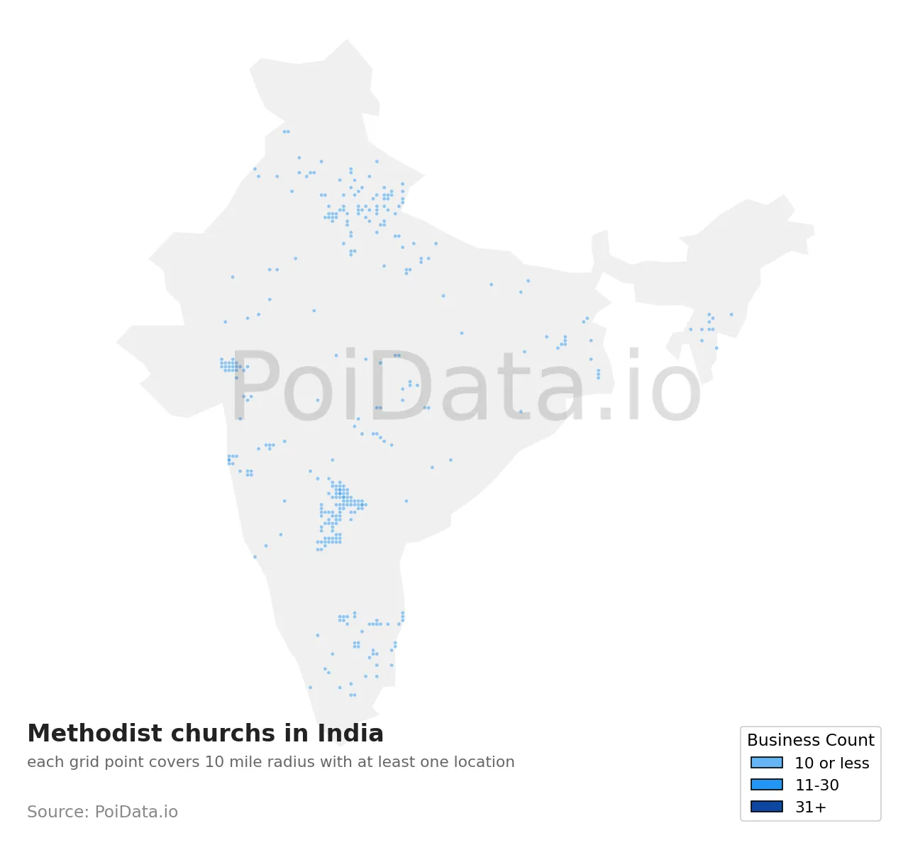 Methodist church density map for India