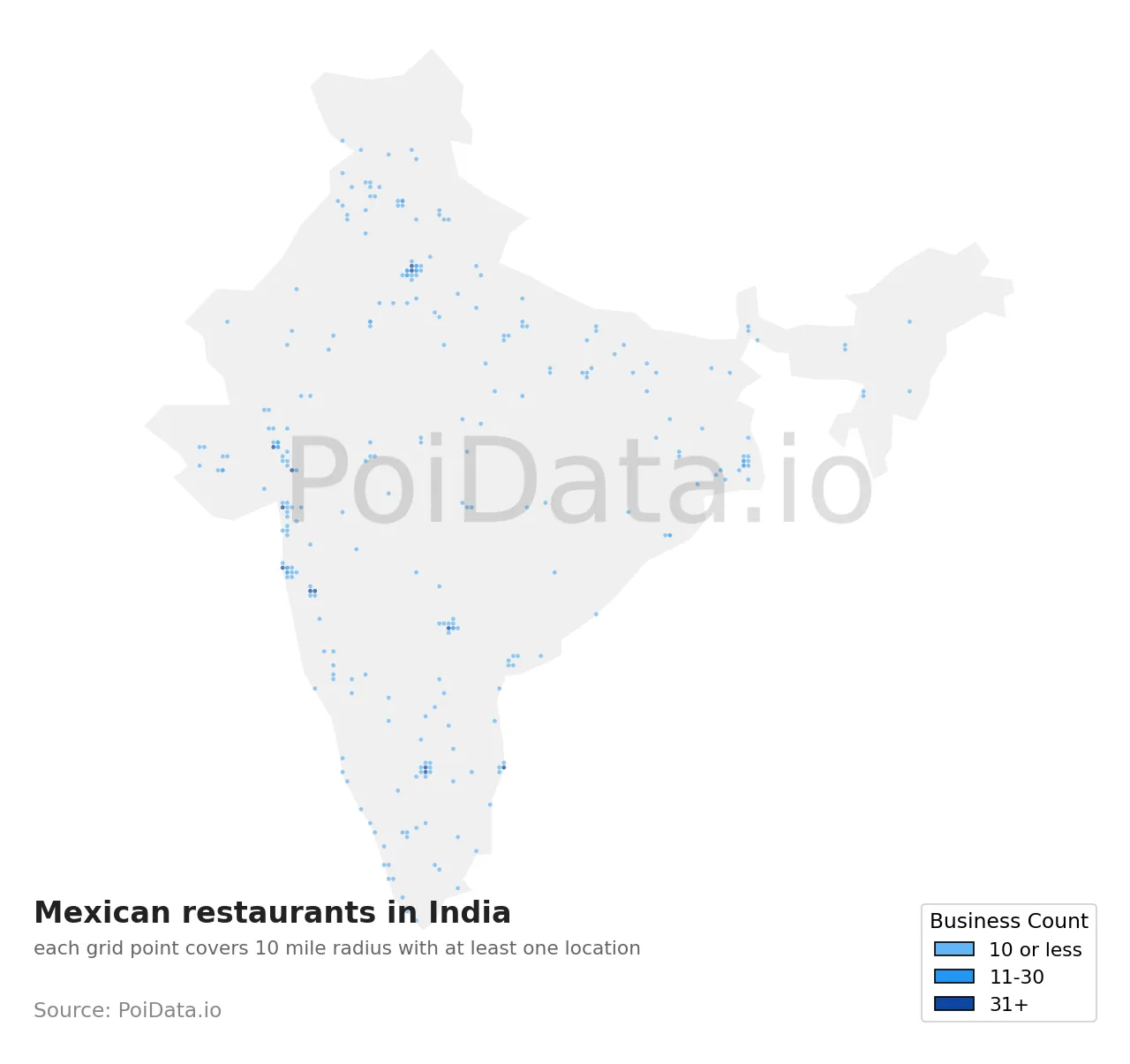 Mexican restaurant density map for India