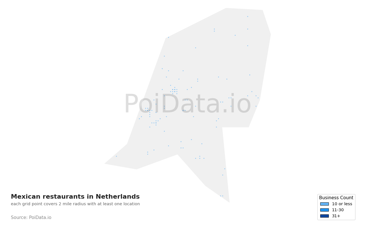 Mexican restaurant density map for Netherlands