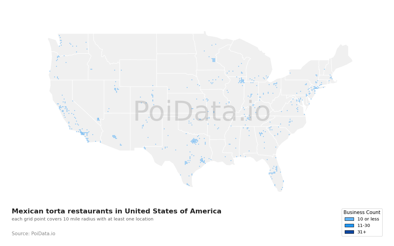 Mexican torta restaurant density map for Arizona, United States