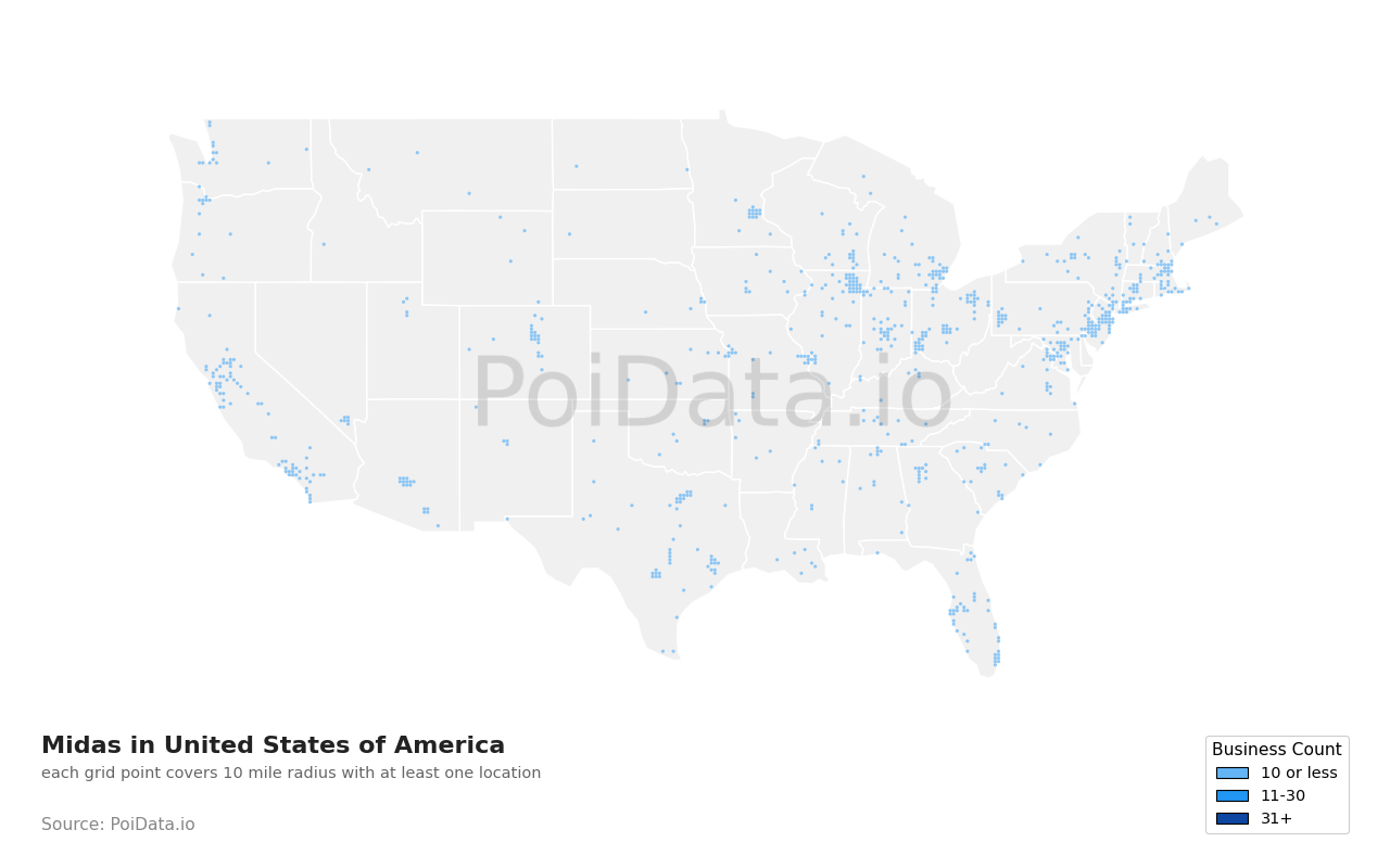 Midas density map for United States