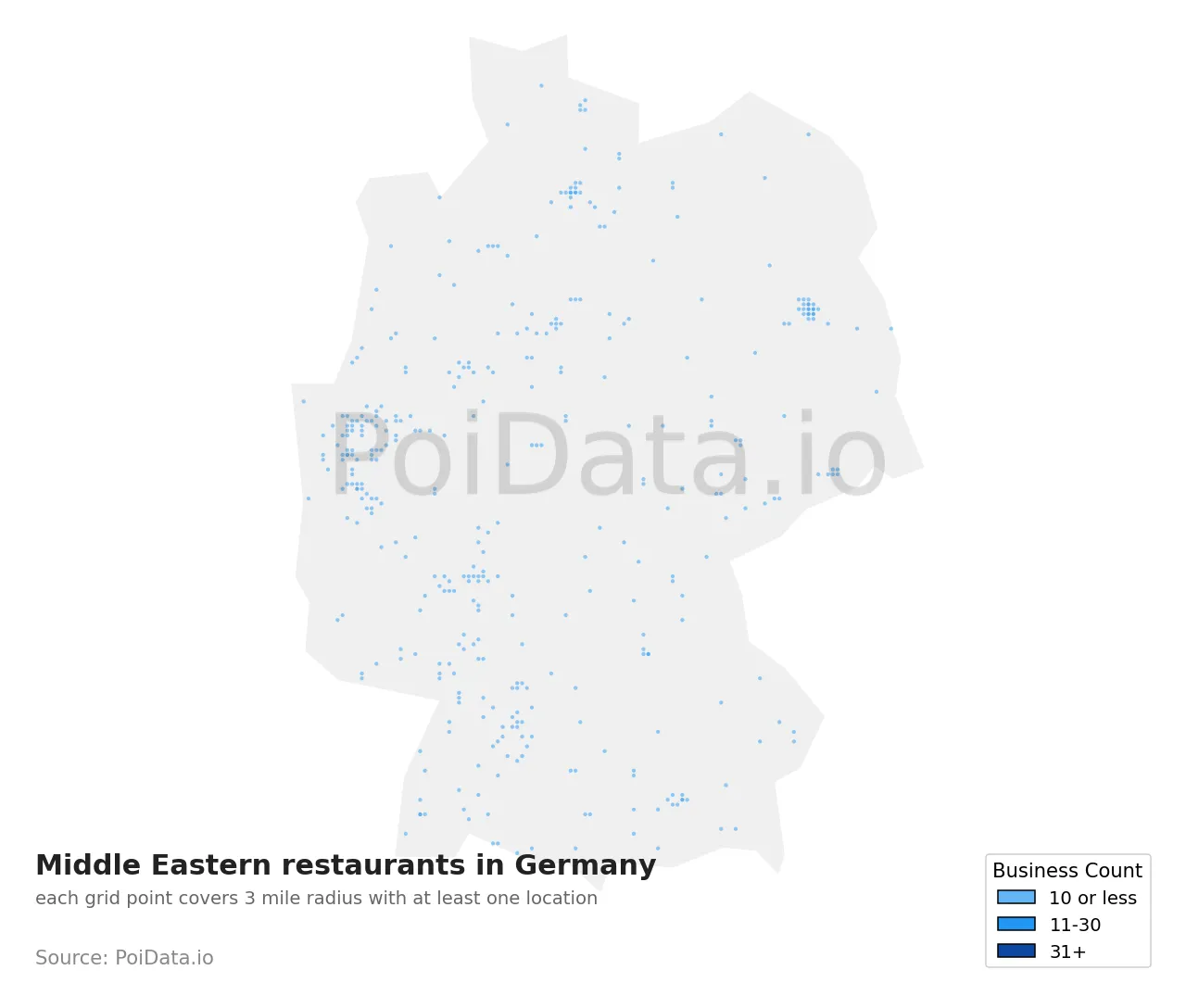 Middle Eastern restaurant density map for Germany