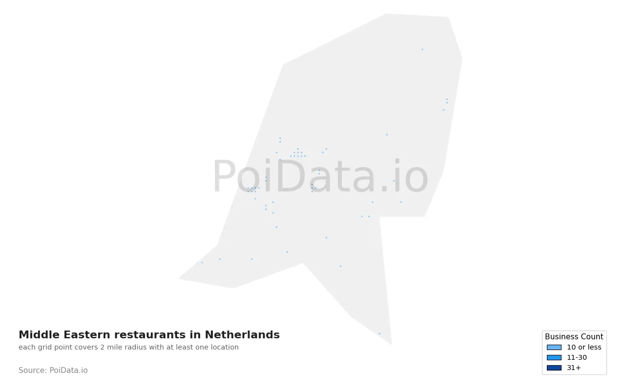 Middle Eastern restaurant density map for Netherlands