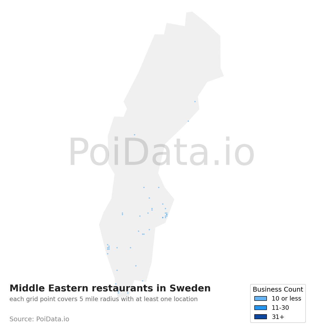 Middle Eastern restaurant density map for Sweden