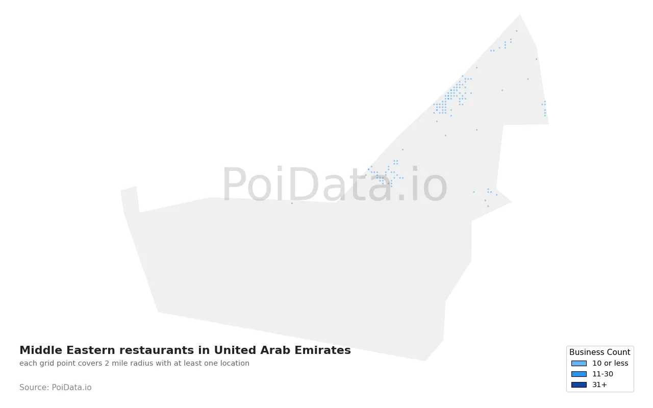 Middle Eastern restaurant density map for United Arab Emirates