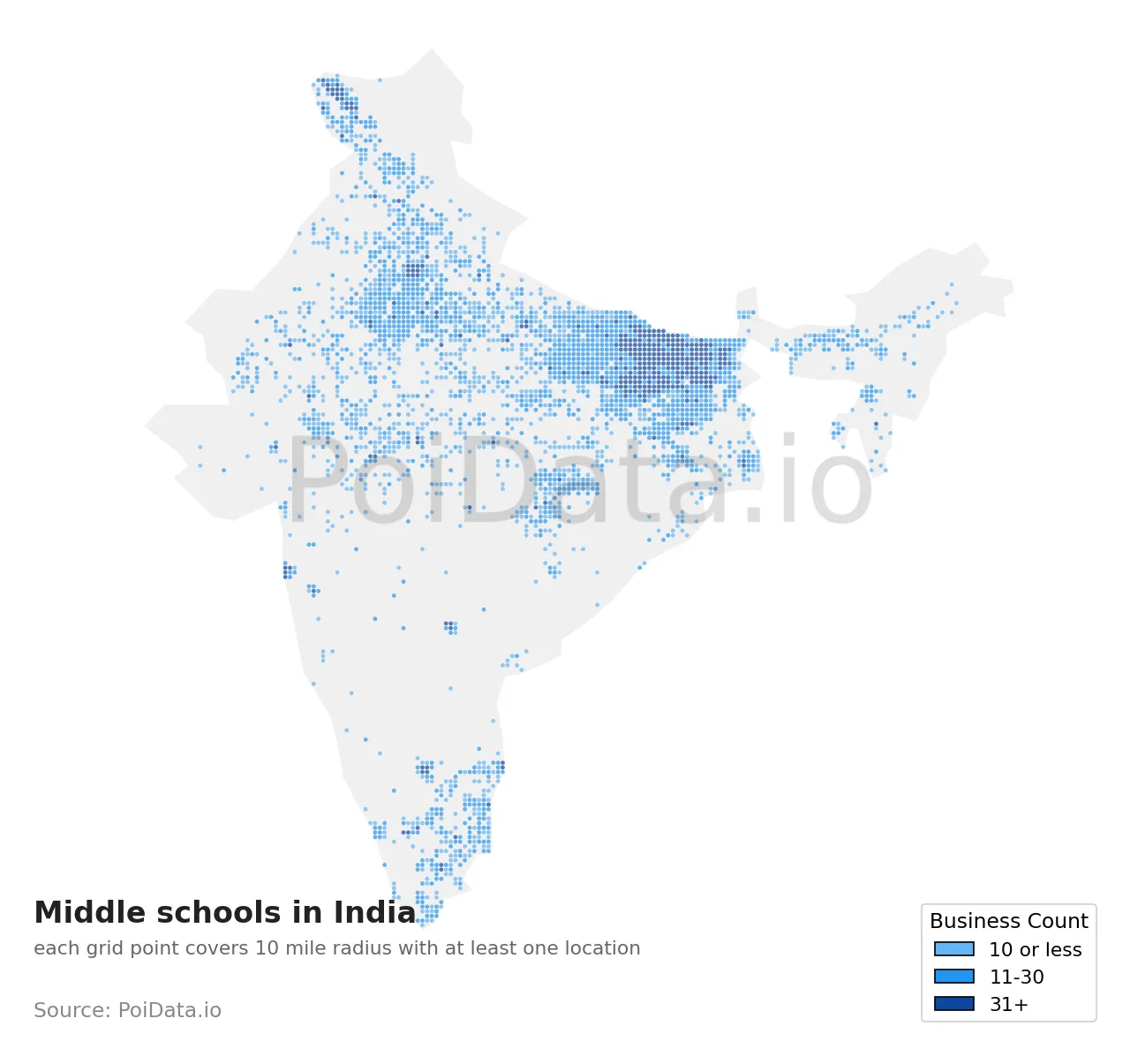 Middle school density map for India