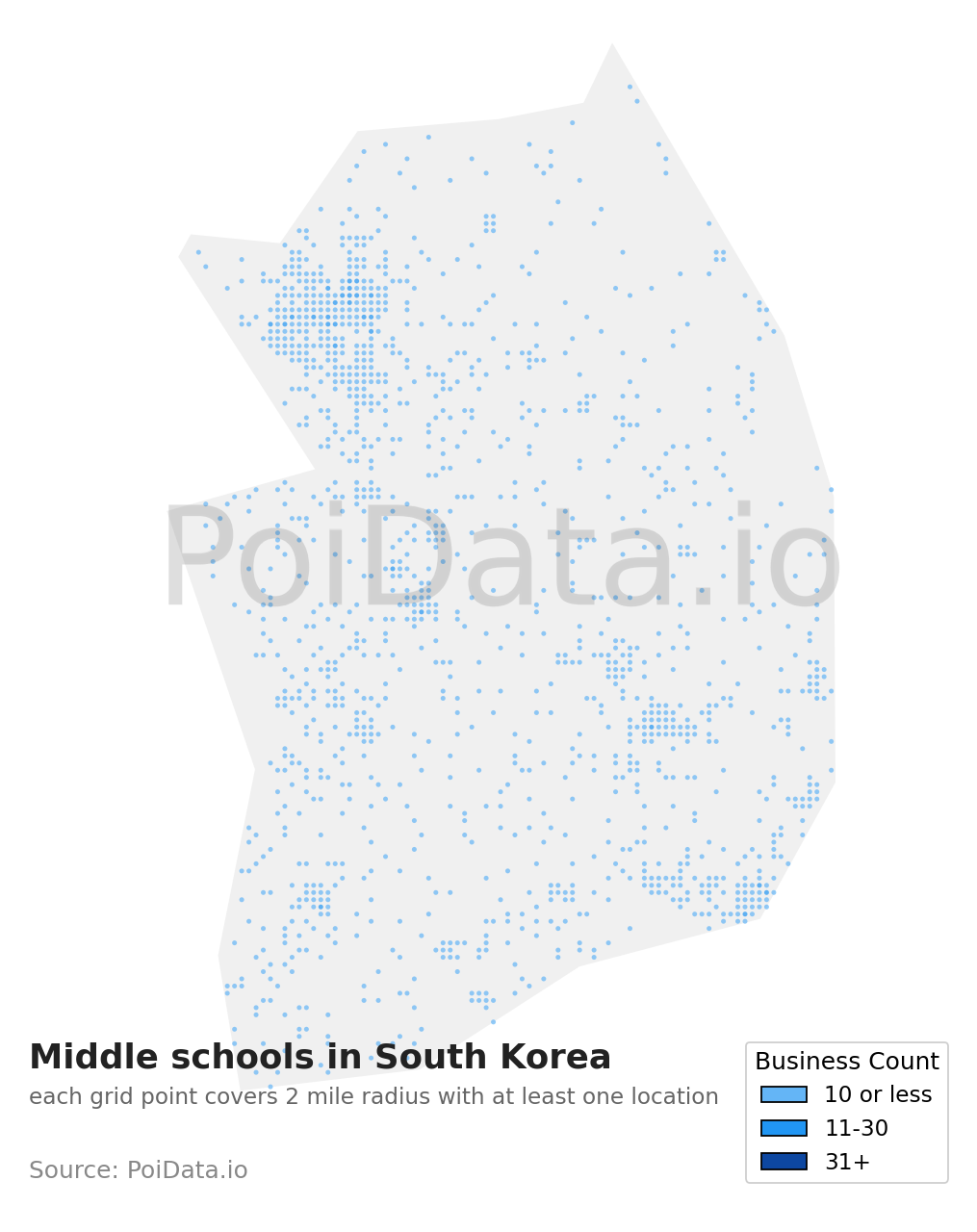 Middle school density map for South Korea