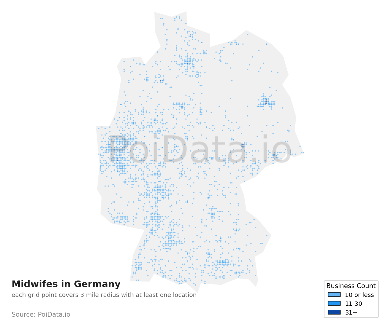 Midwife density map for Germany