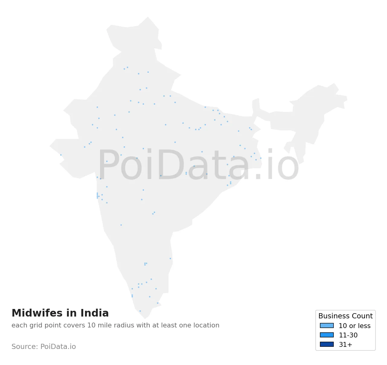 Midwife density map for India