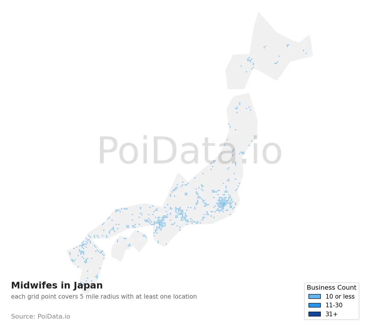 Midwife density map for Japan