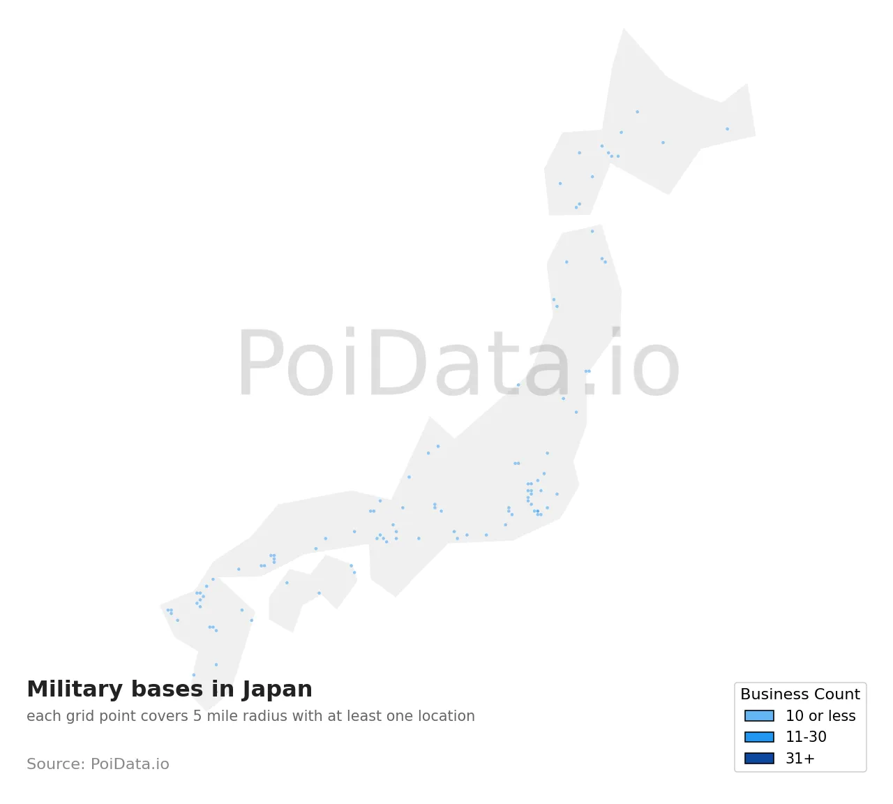 Military base density map for Japan