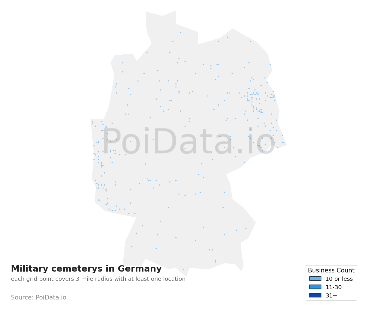 Military cemetery density map for Germany