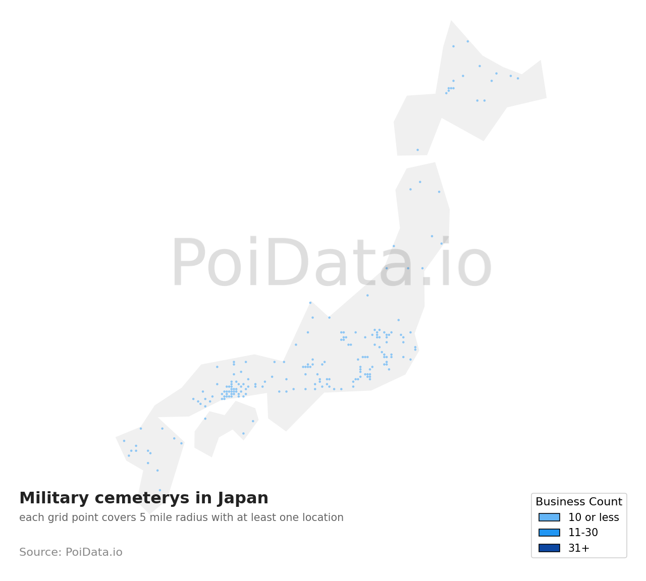 Military cemetery density map for Japan