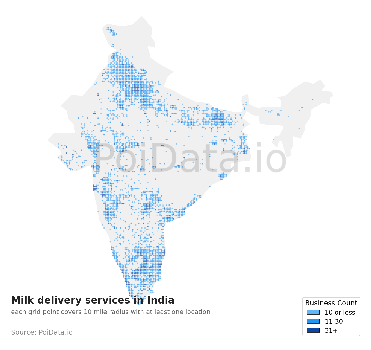 Milk delivery service density map for India