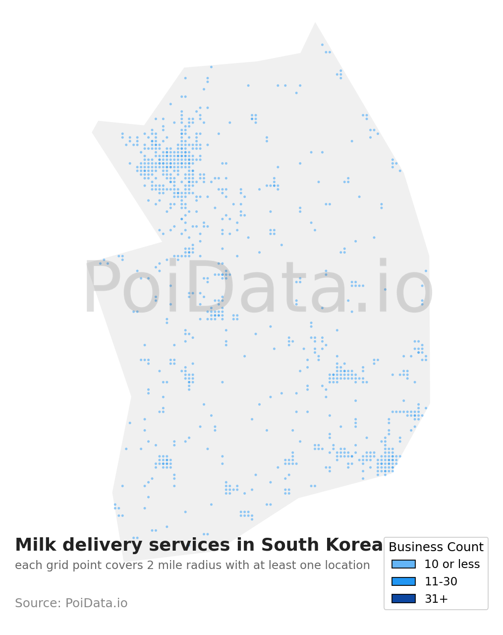 Milk delivery service density map for South Korea