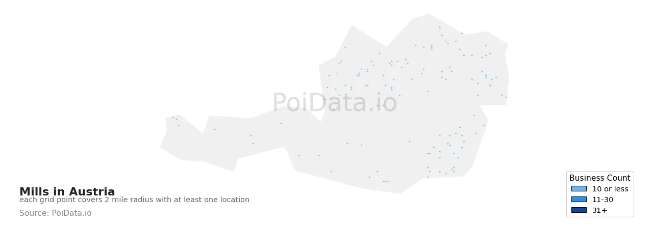 Mill density map for Austria