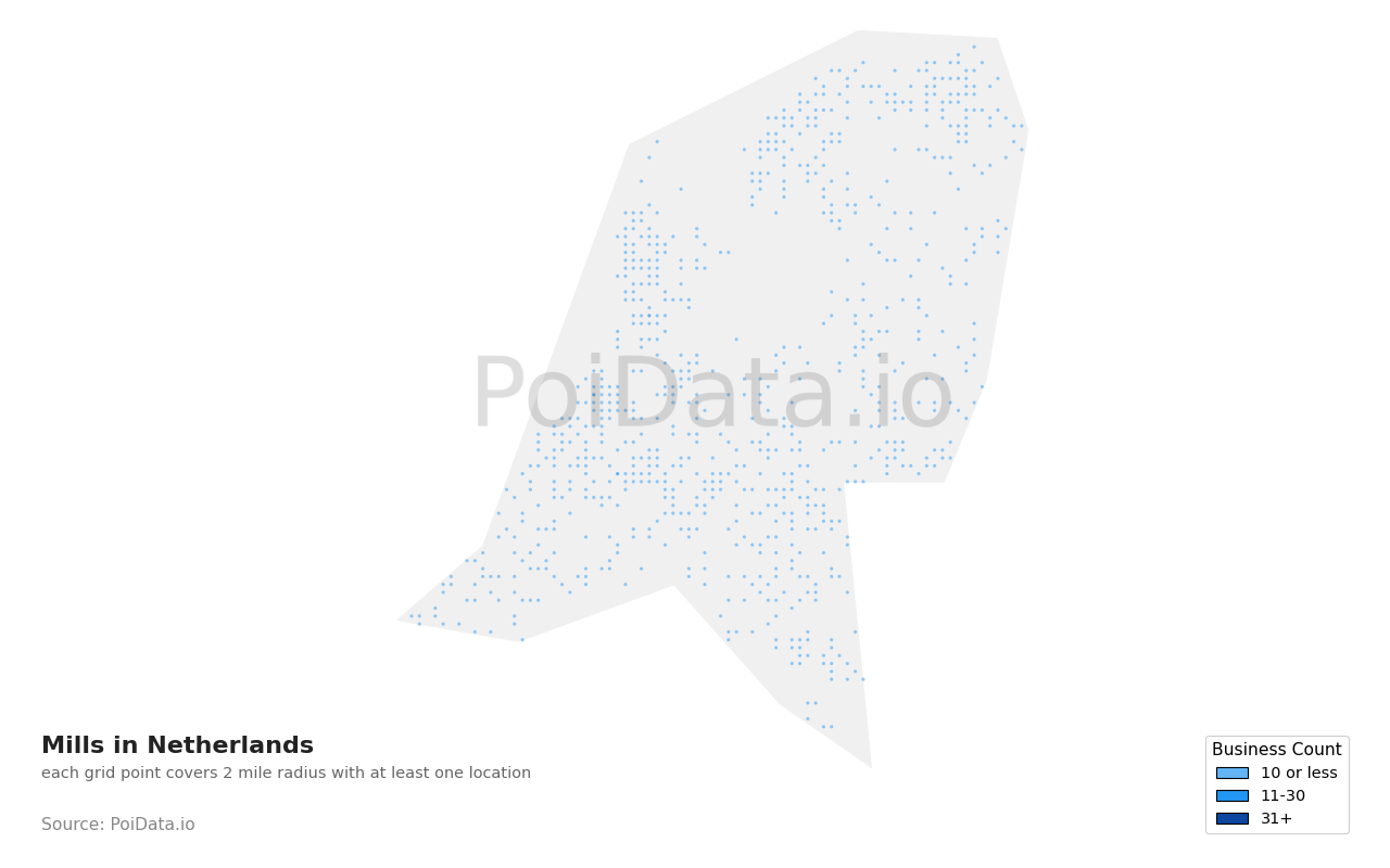 Mill density map for Netherlands