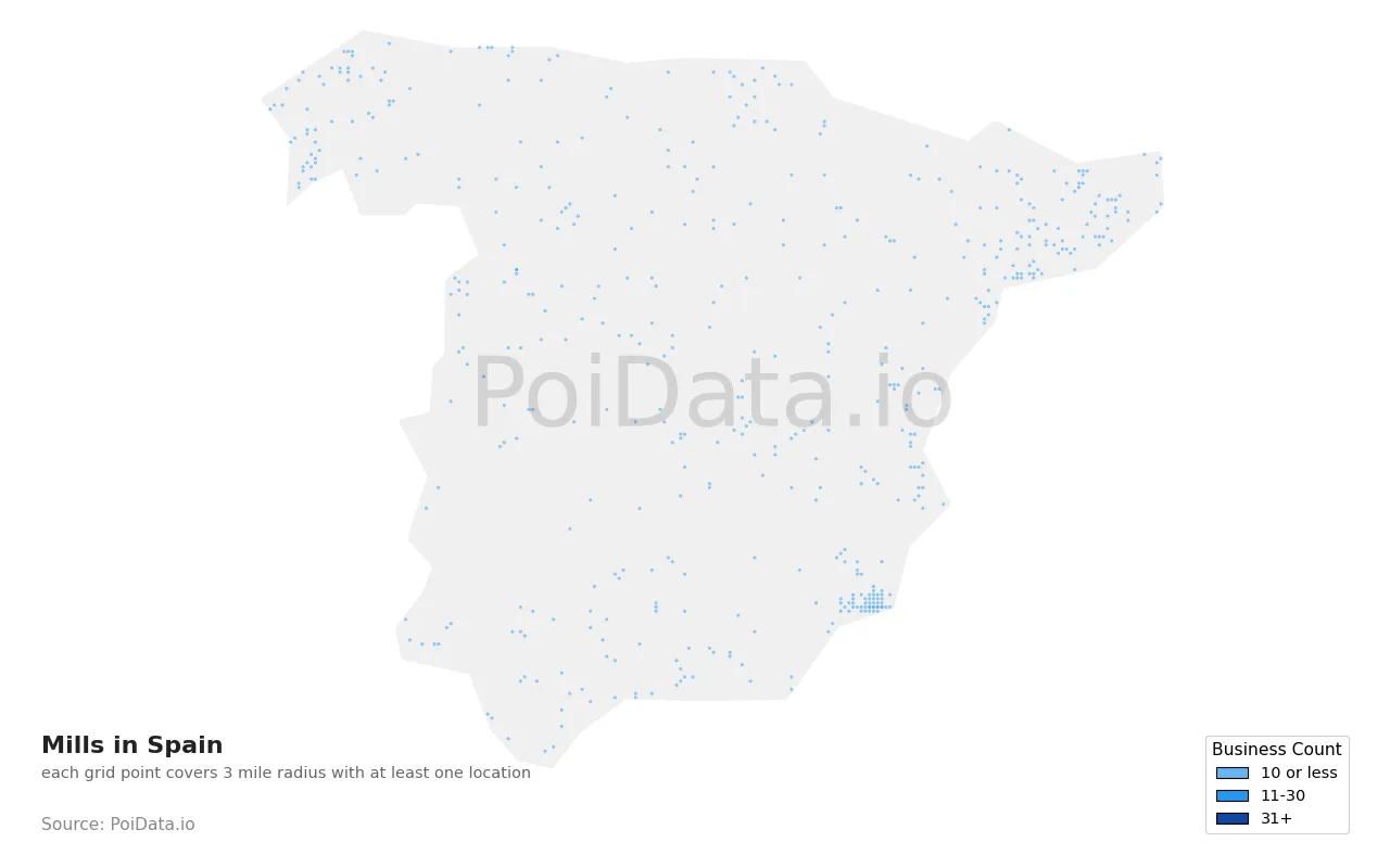 Mill density map for Spain