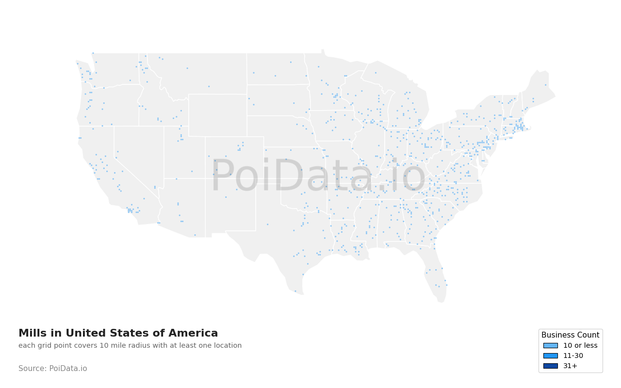 Mill density map for United States